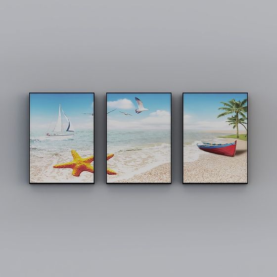 Beach Triptych 3D model - Tropical Paradise
