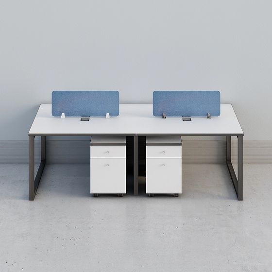 Sleek Low-Poly Double Work Desk 3D model