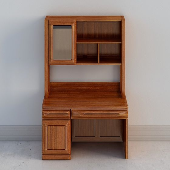 Elegant Low-Poly Wooden Desk Cabinet 3D model