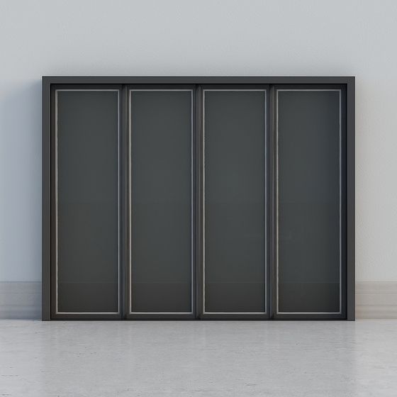 Low Poly Glass Sliding Door 3D model