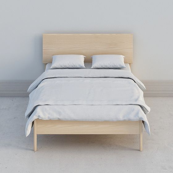 Minimalist Wooden Bed Frame 3D model