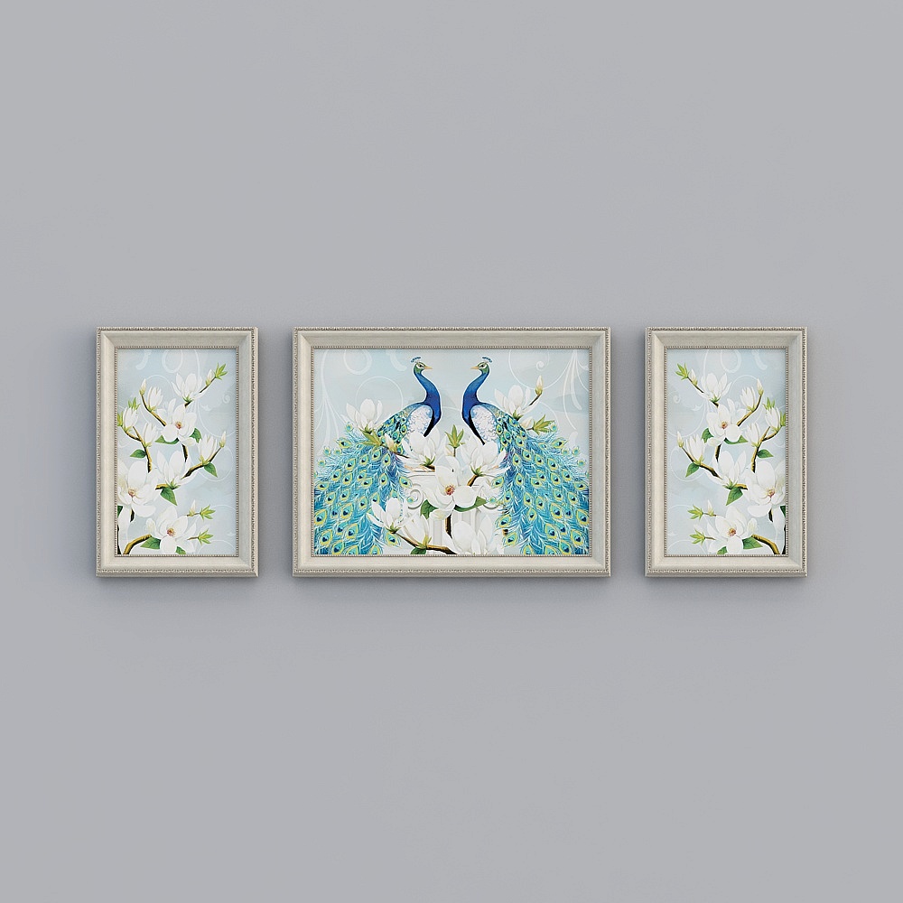 European-style home decoration painting Jane European style peacock flower living room triple hanging painting American atmosphere murals