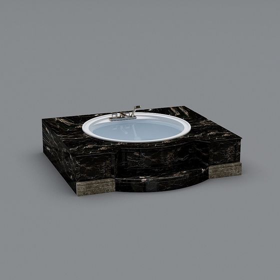 Elegant Black Marble Bathroom Countertop 3D model