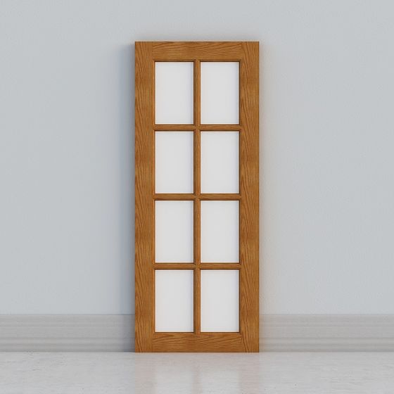 Elegant Six-Window Wooden Door 3D Model