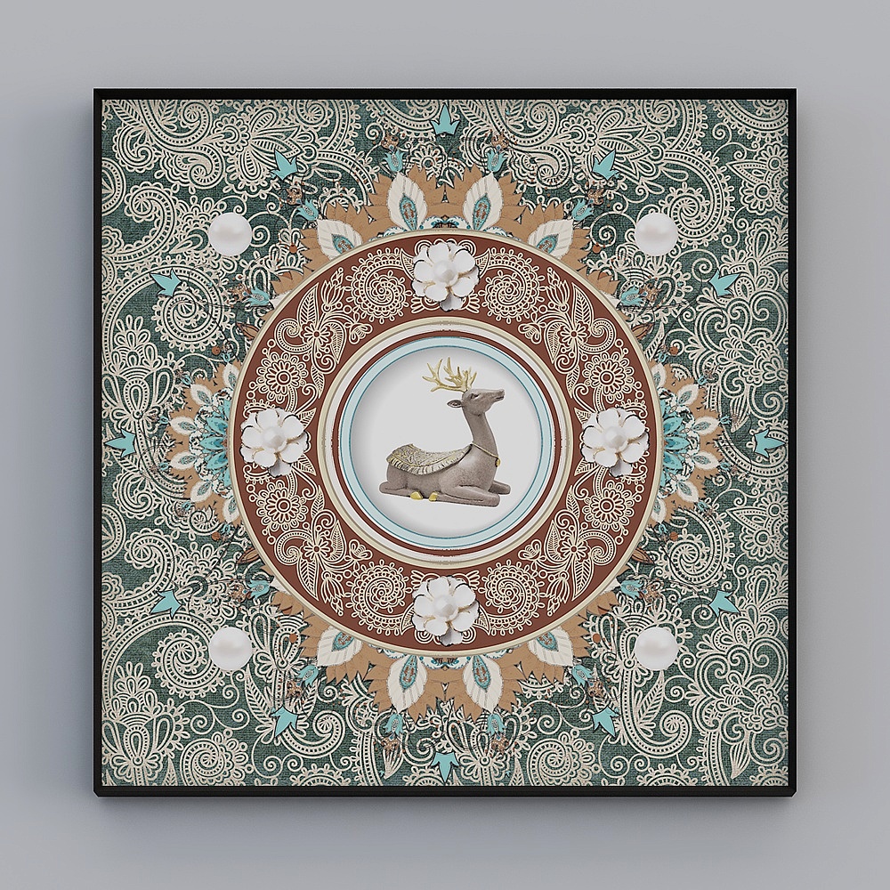 American elk hanging painting light luxury crystal porcelain painting European-style table wall decorated painting restaurant dining room murals