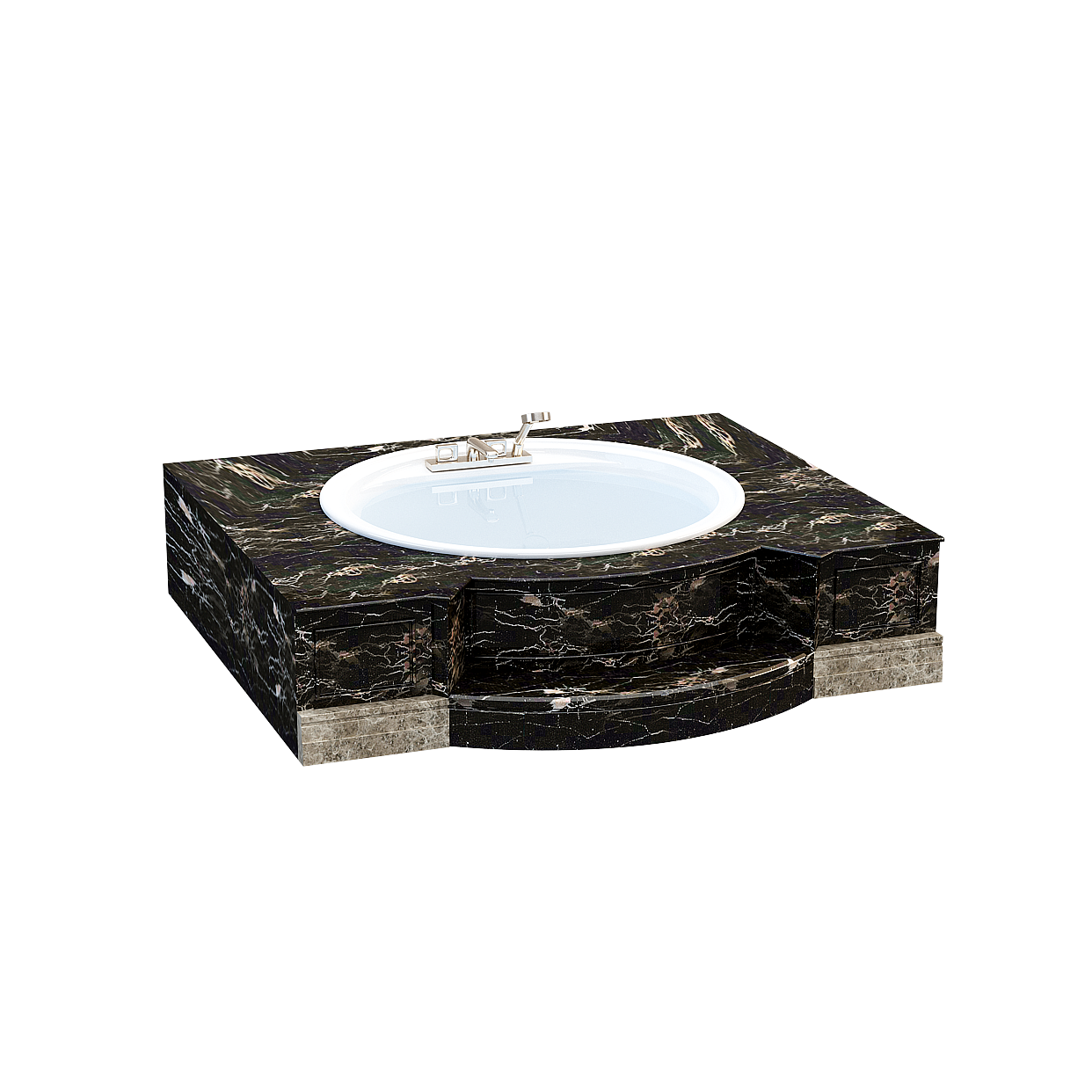 Elegant Black Marble Bathroom Countertop 3D Model – Sleek Design