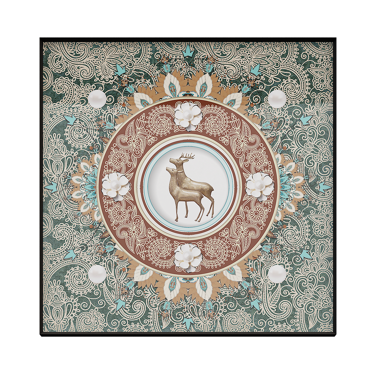 Deer Garden Panel 3D Model – Green Metallic Design