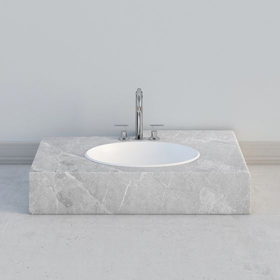 Elegant Square Marble Basin 3D model for Modern Spaces