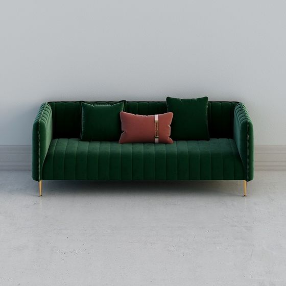 Elegant Green Velvet Sofa 3D model