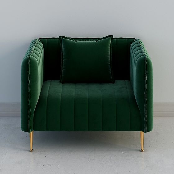 Luxurious Deep Green Velvet Sofa 3D model