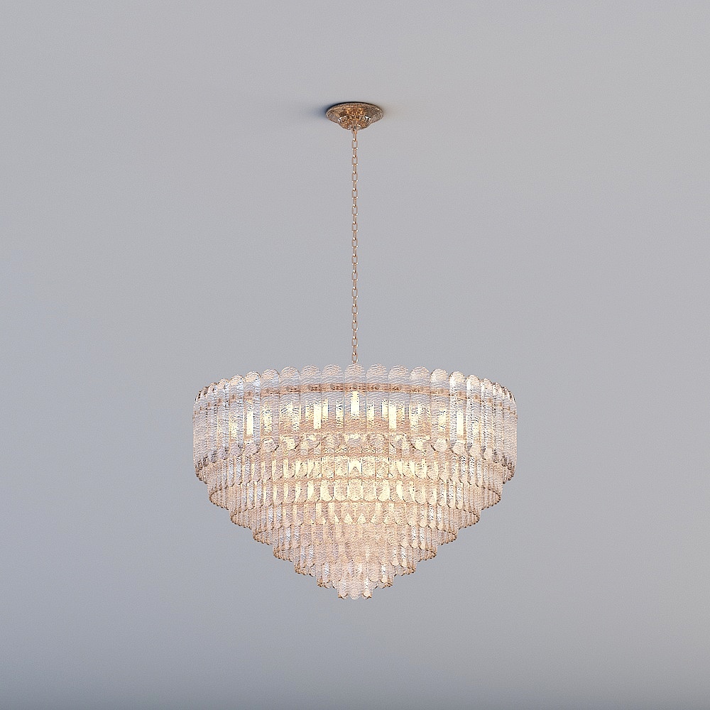 Classic crystal ceiling light with gold chain and tiered design on grey background