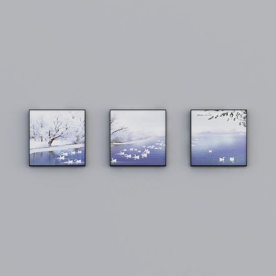 Winter Landscape Triptych 3D model