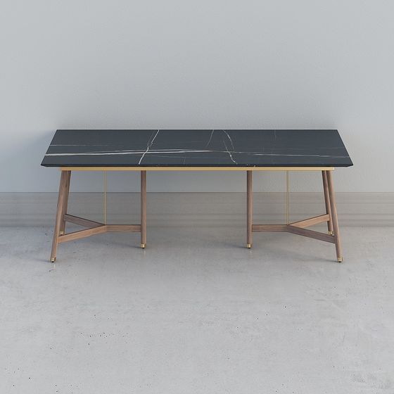 Bàn dài DW30003-2200 - Đá cẩm thạch đen hổ phách và óc chó đen