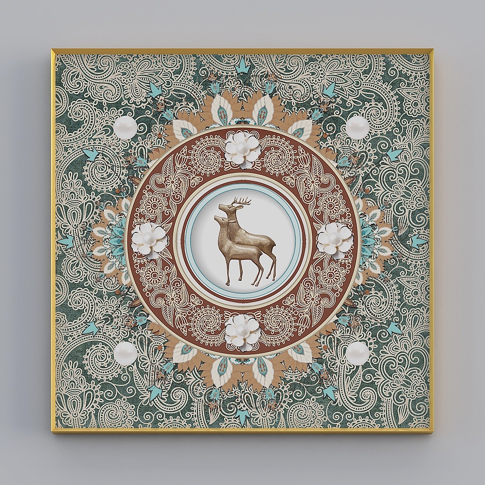 American elk hanging painting light luxury crystal porcelain painting European-style table wall decorated painting restaurant dining room murals