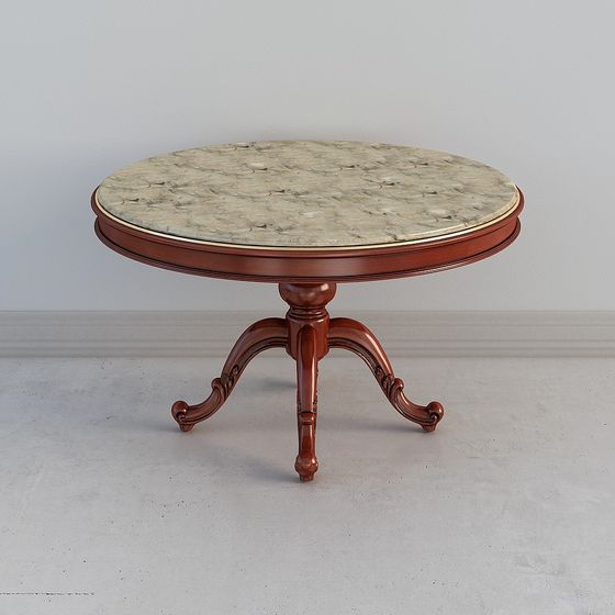 Vintage Round Table 3D model with Marble Finish