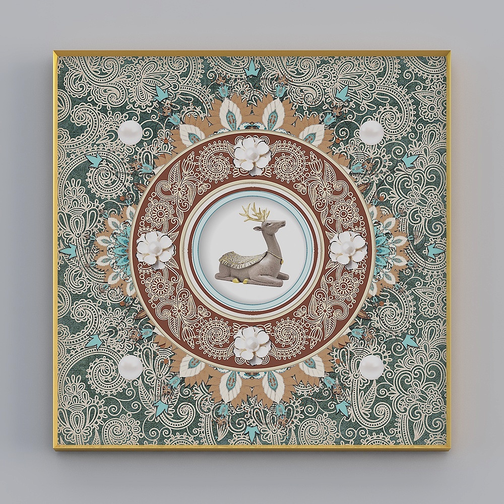 American elk hanging painting light luxury crystal porcelain painting European-style table wall decorated painting restaurant dining room murals