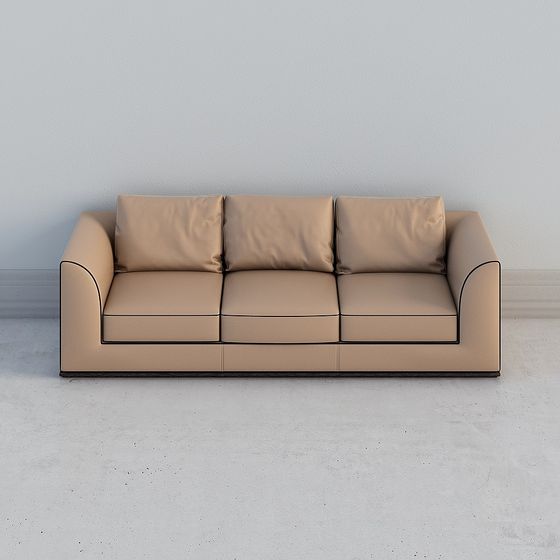 Cozy Earth Color I-Shape Sofa 3D Model