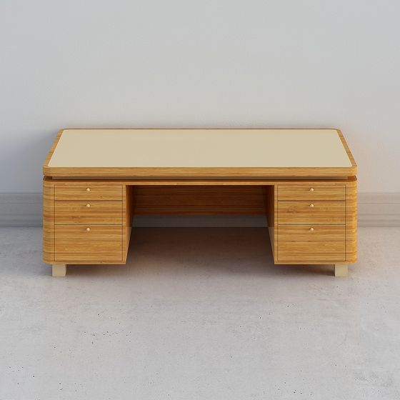 Bamboo Wood Office Desk 3D Model for Modern Spaces