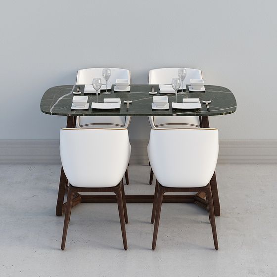 Chic 3D Dining Table and Chair Set Model