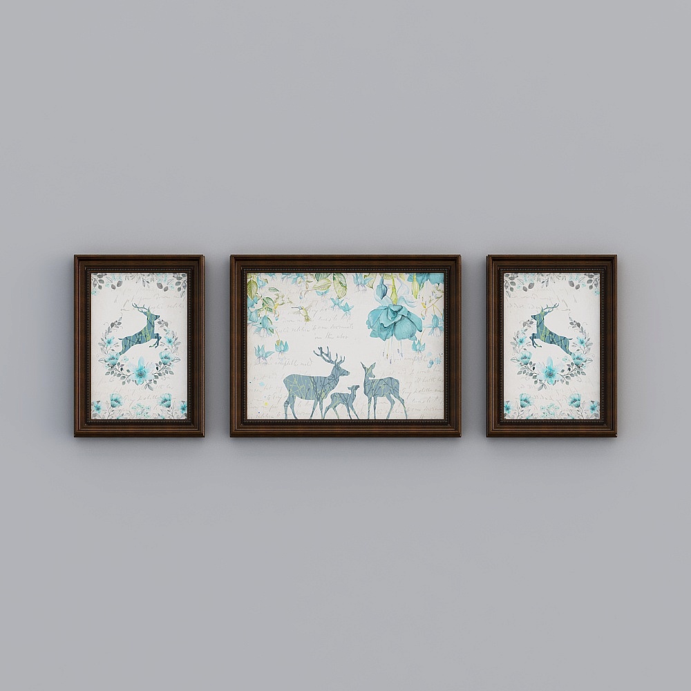 Modern American rich deer decorative painting European-style Fulu living room triple hanging painting family atmosphere mural