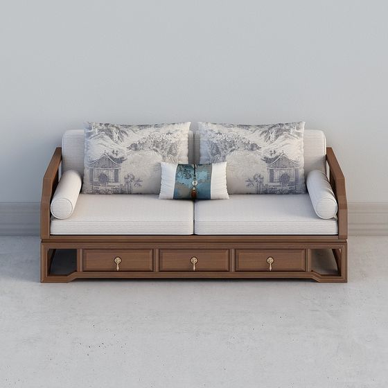Earthy Three-Seat Sofa 3D Model for Modern Living