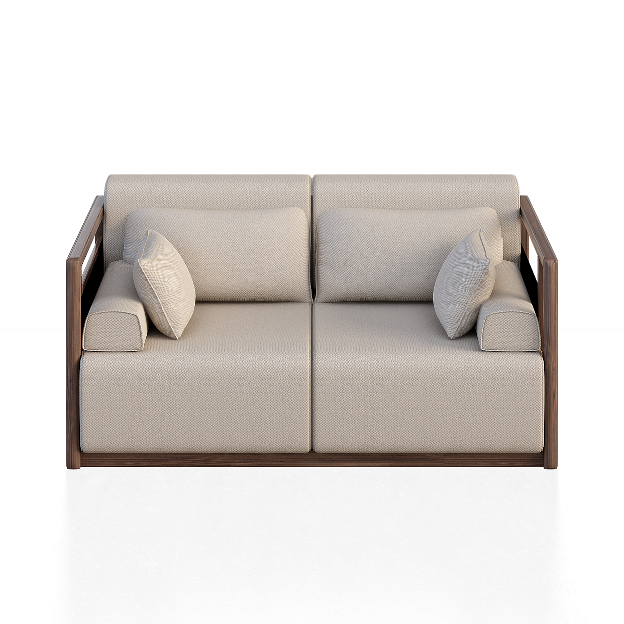 Modern Low-Poly Sofa 3D Model – Beige Fabric & Wood Frame