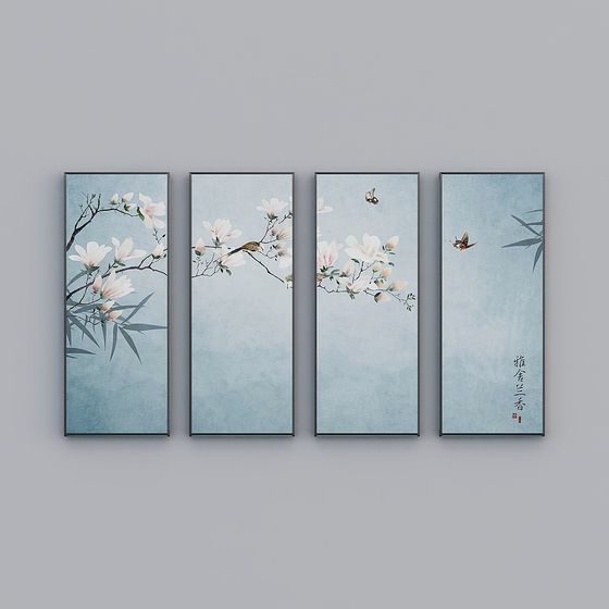 Elegant Oriental Ink Painting 3D model