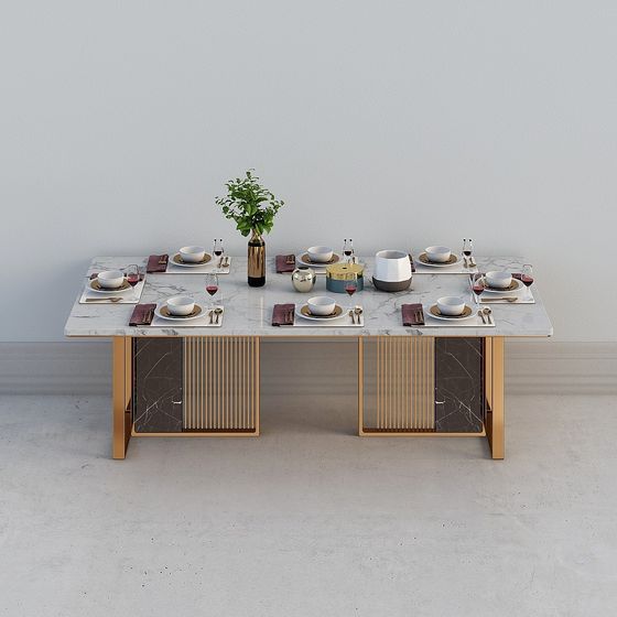 Elegant Marble and Gold Dining Table 3D model