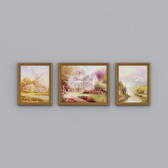 Rustic Landscape Triptych 3D model