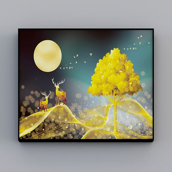 Serene Low Poly Deer 3D Model in Moonlit Scene