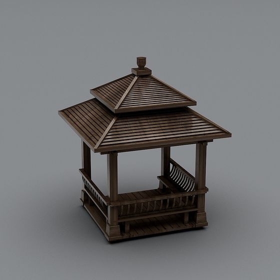 Charming Traditional Wooden Pavilion 3D model