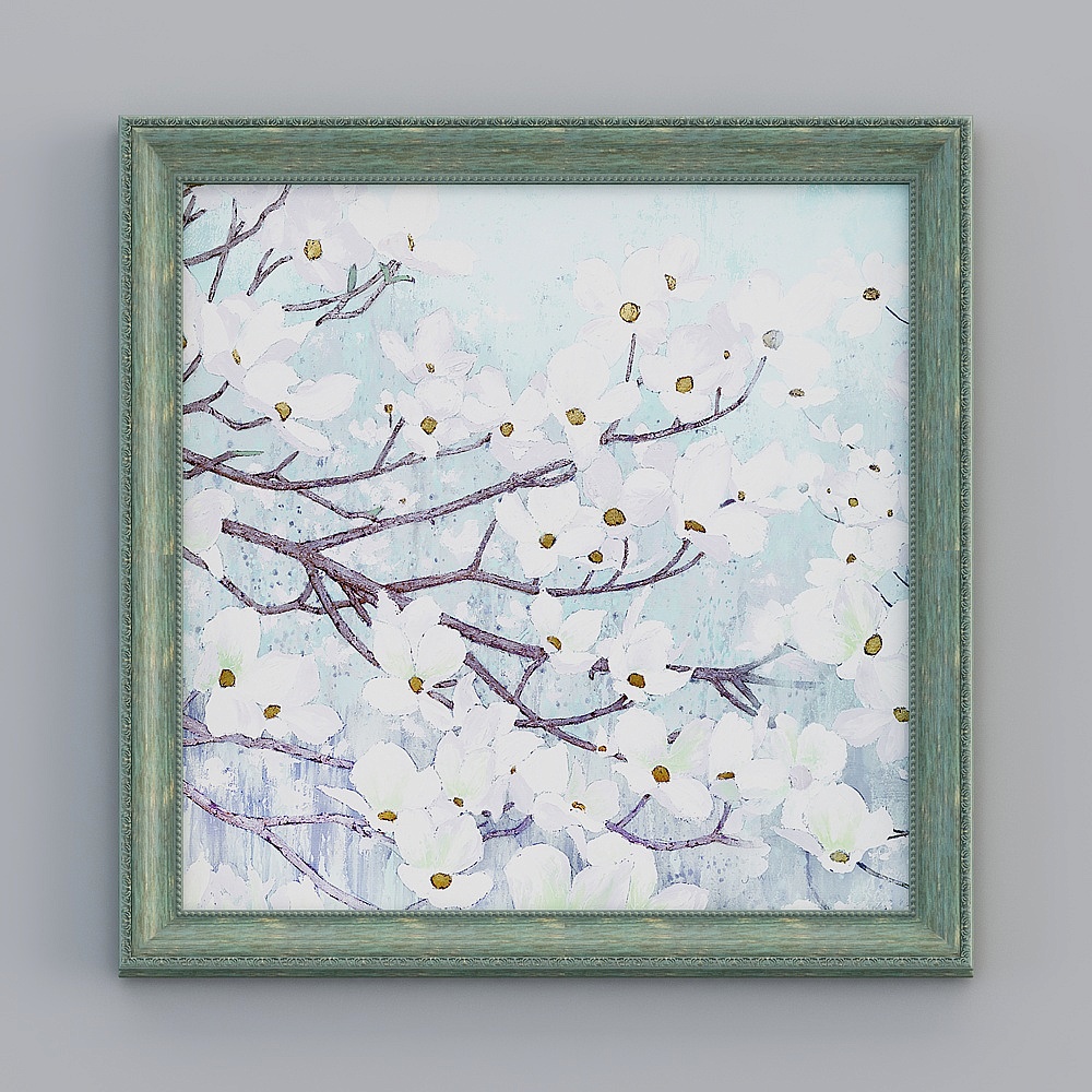 American style pastoral flower decoration painting simple beautiful blue bedside hanging painting European bedroom room murals