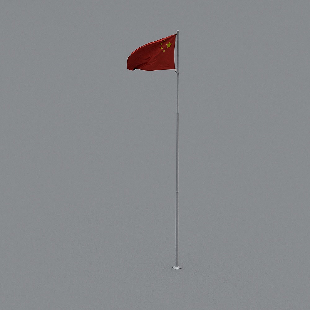 Vibrant Chinese Flag 3D Model - Red Flag Flying