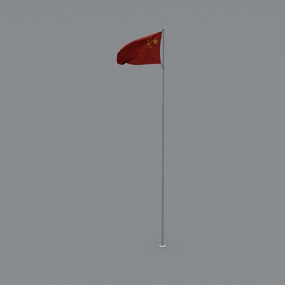 Stylish Chinese Flag 3D Model - Red Flag Flying