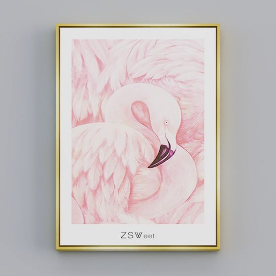 Elegant Flamingo 3D model in a Golden Frame