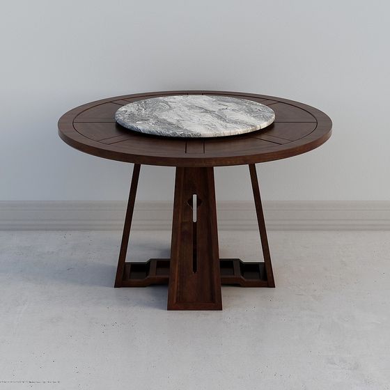 Elegant Solid Wood Round Dining Table 3D Model
