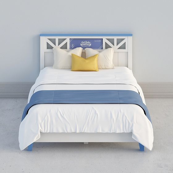 Contemporary Blue Queen Bed 3D Model for Modern Homes