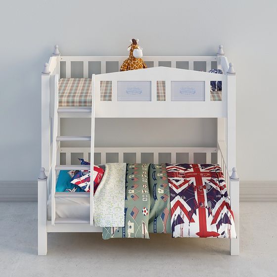 Stylish Gray Bunk Bed 3D Model for Kids' Rooms