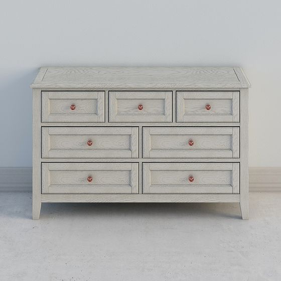 Vintage Oak Six Drawer Cabinet 3D model