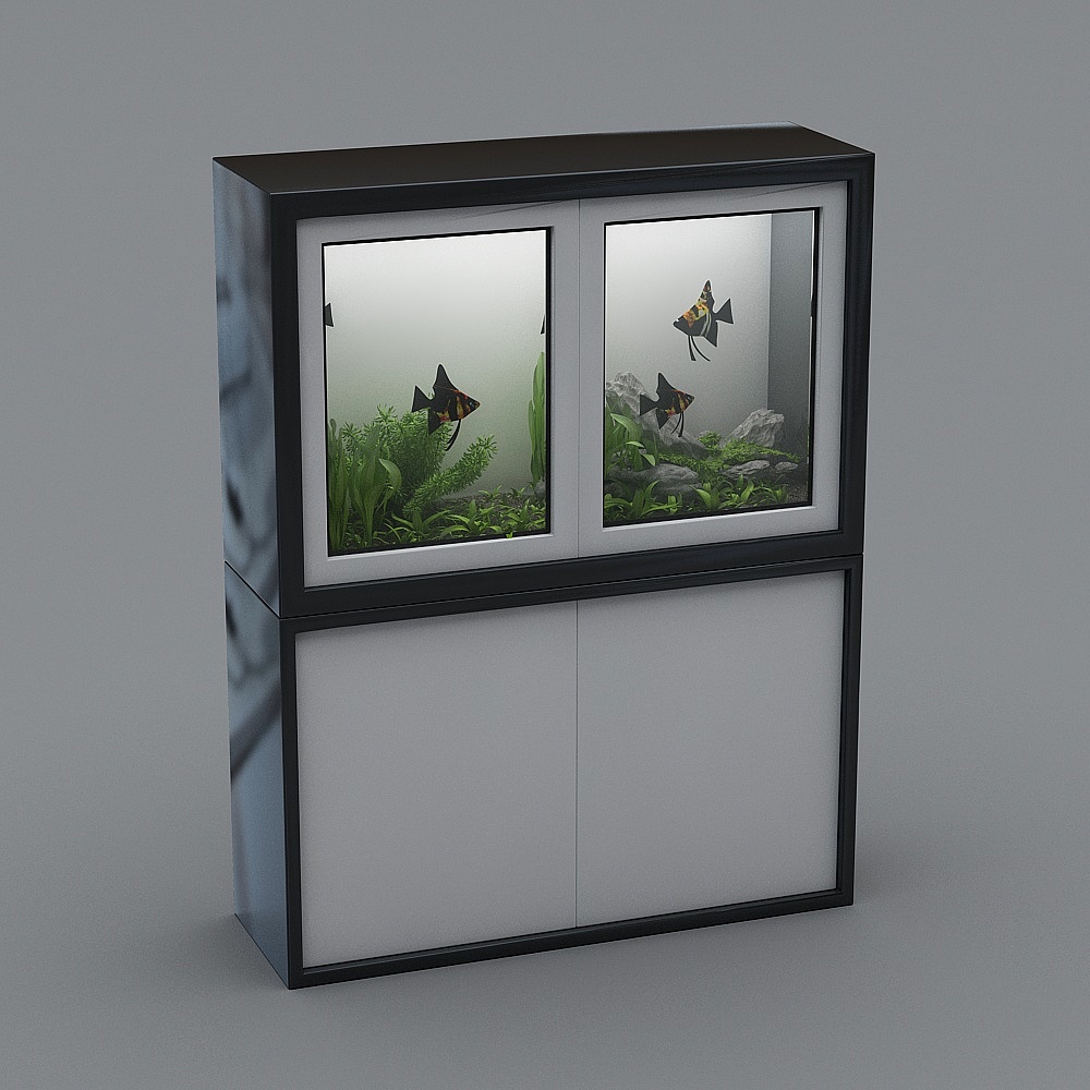 Stylish Double Fish Tank Cabinet 3D model