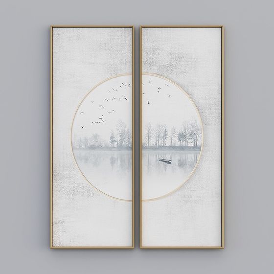 Serene Winter Snow Scene Diptych 3D model