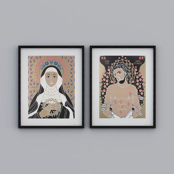 Low-Poly High-Detail 3D Model of St. Rita and St. Sebastian