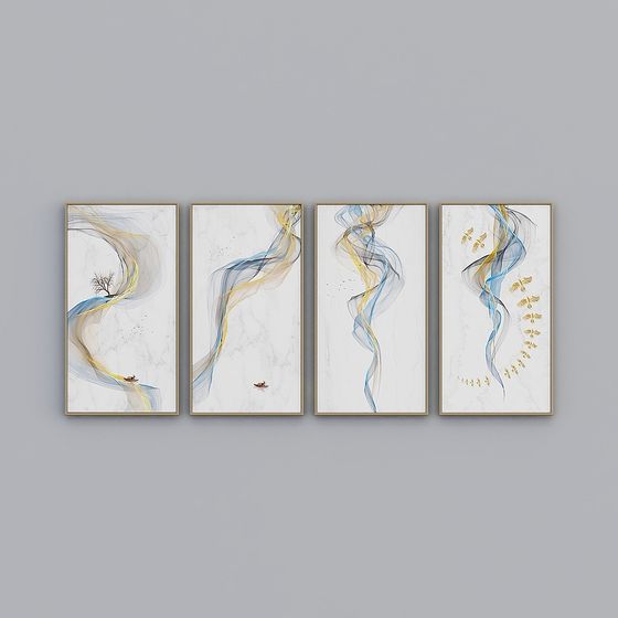 Vibrant Flowing Four-Panel Painting 3D model