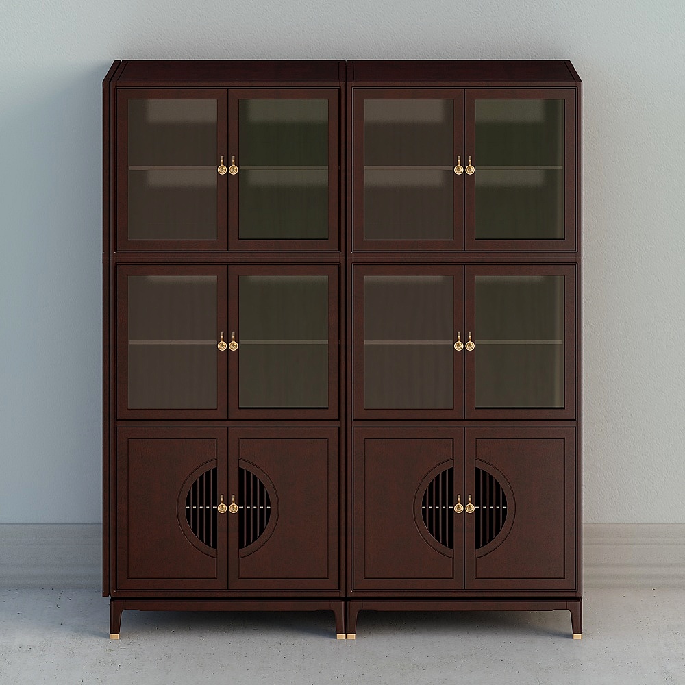 Waterbank furniture New Chinese Cherry Wood Four-door bookcase Top cabinet 1802 1780 x 400 x 2100mm