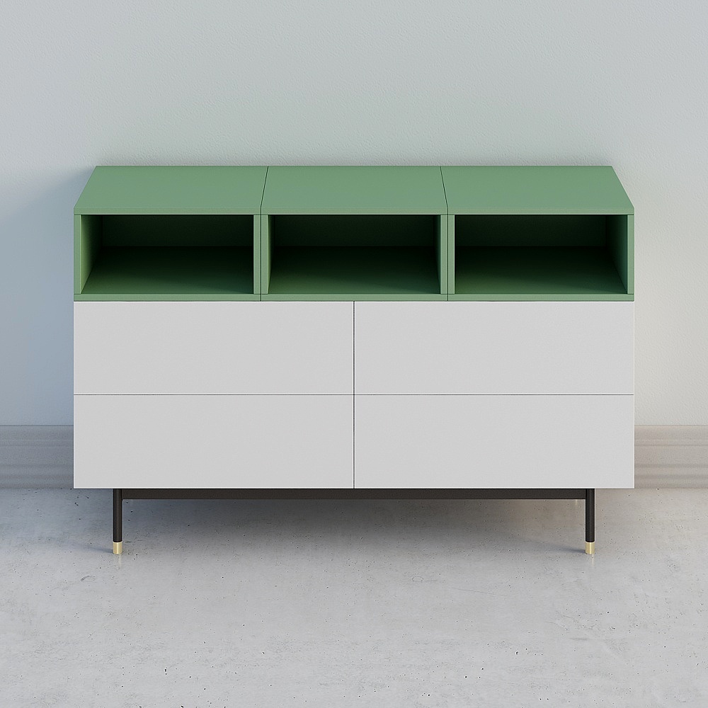 Hessenway Furniture Nordic Style Side Cabinets Variable scaffolding 1.2m C Milk white and ink green 1200 x 400 x 750mm