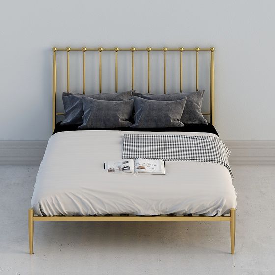 Elegant Gold Metal Bed Frame 3D model