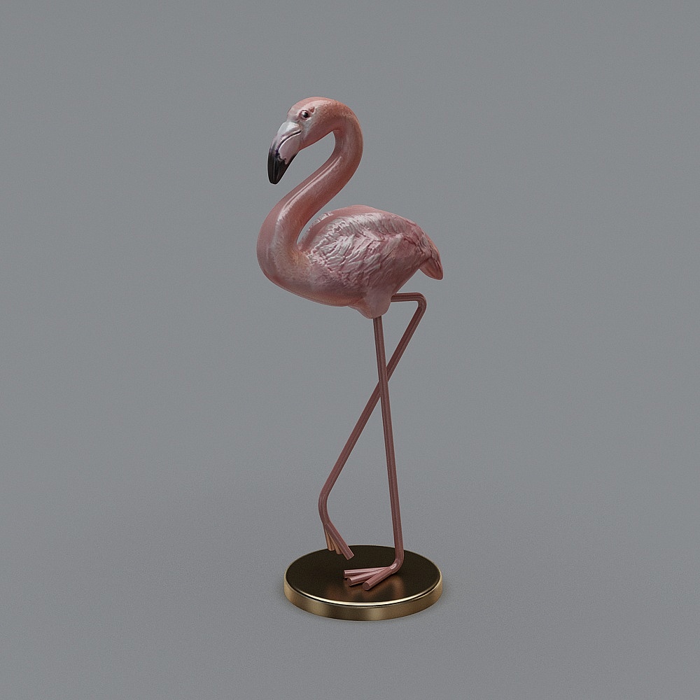 Elegant Pink Flamingo 3D model on Gray Background