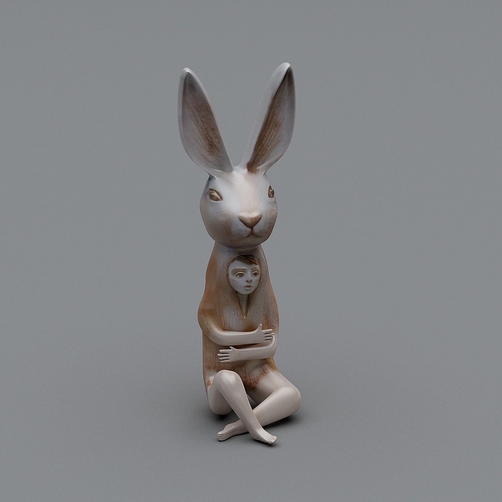 Low Poly Rabbit 3D Model Embracing a Child