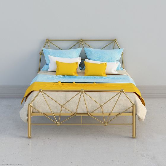 Stylish Gold Iron Bed 3D Model for Modern Spaces