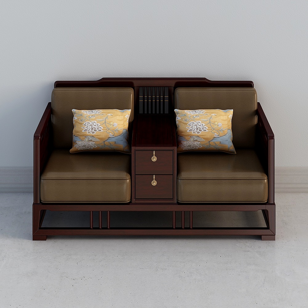 Waterbank furniture New Chinese Cherry Wood Leather Sofa Combination Double seat 1203 1990 x 880 x 850mm